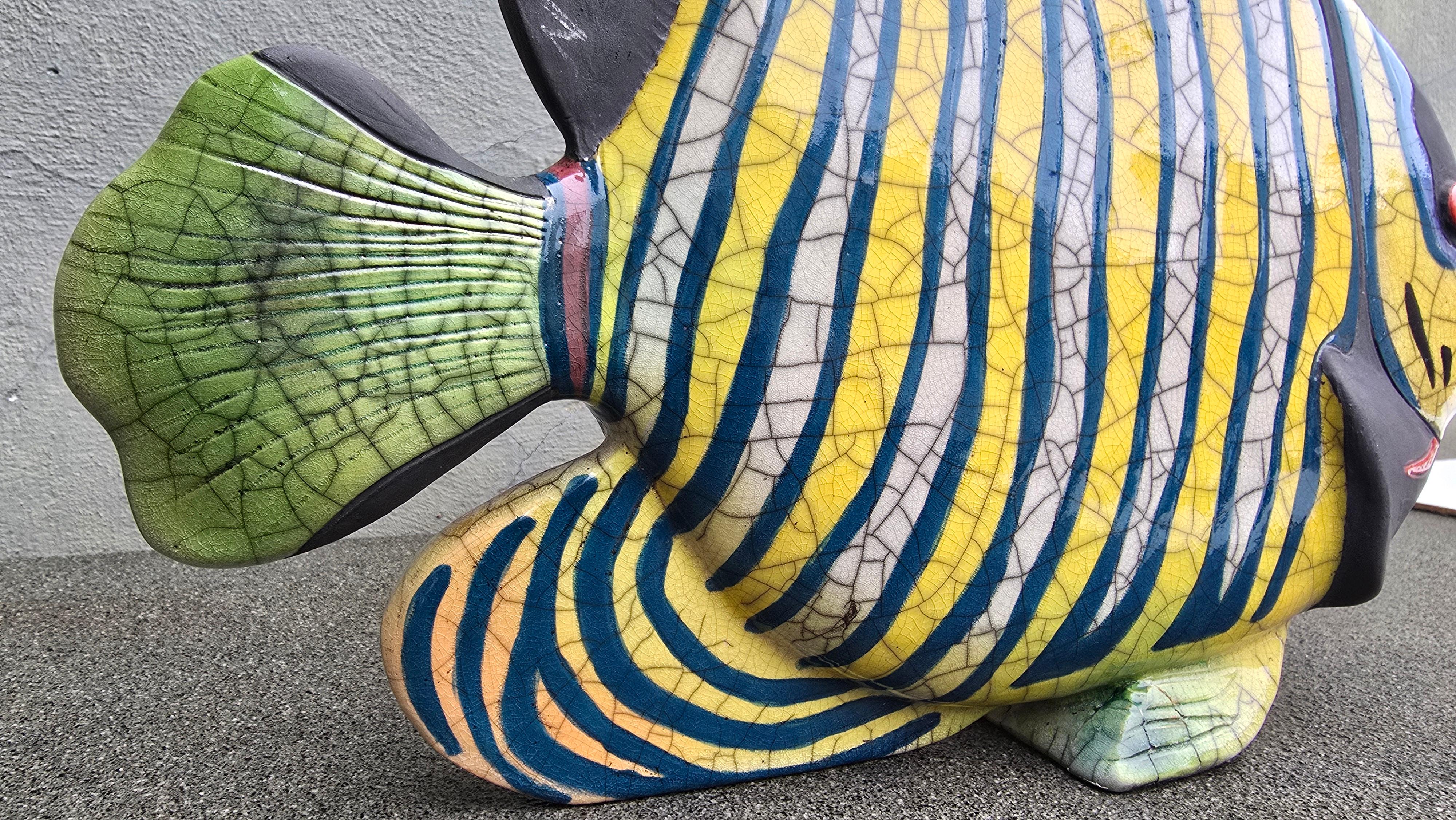 Grande scultura di pesce in ceramica Raku, Ceramica da Studio realizzata a mano, anni '80-2000 in vendita 1