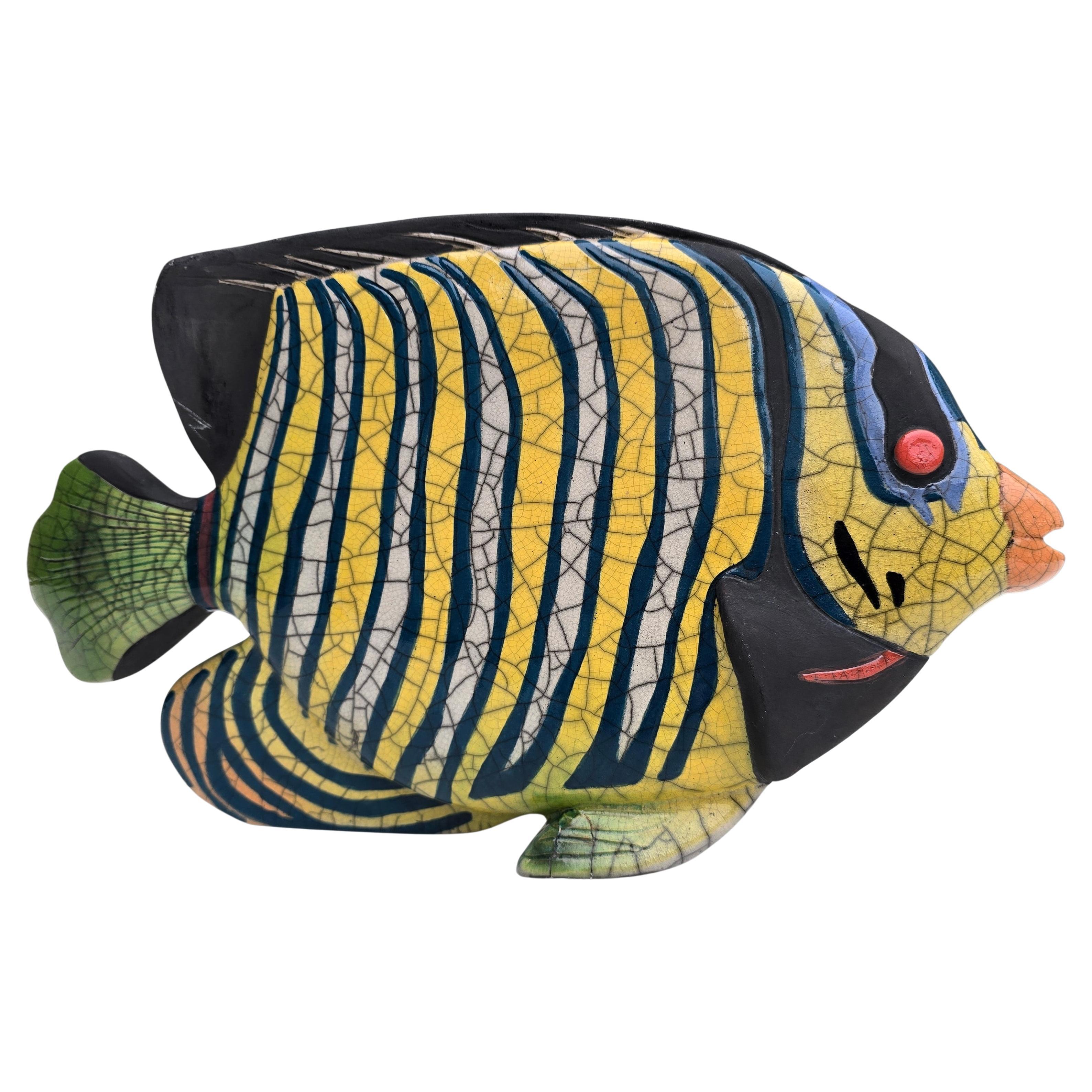 Grande scultura di pesce in ceramica Raku, Ceramica da Studio realizzata a mano, anni 
80-2000 in vendita