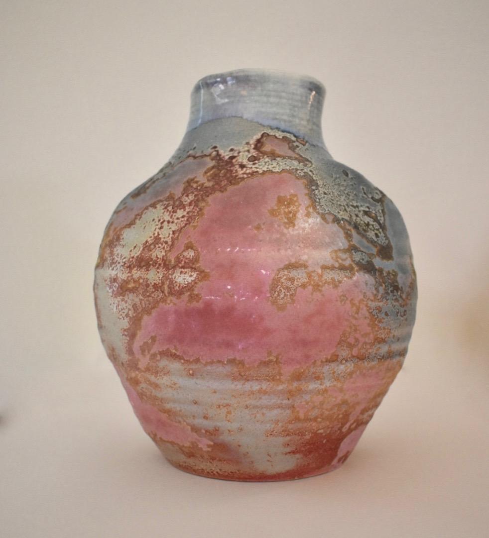Large Raku Fired Abstract Pottery Vase by American Potter Tony Evans In Good Condition In Dallas, TX