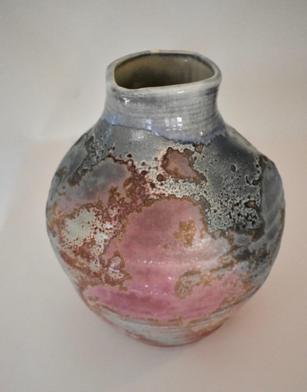 Late 20th Century Large Raku Fired Abstract Pottery Vase by American Potter Tony Evans
