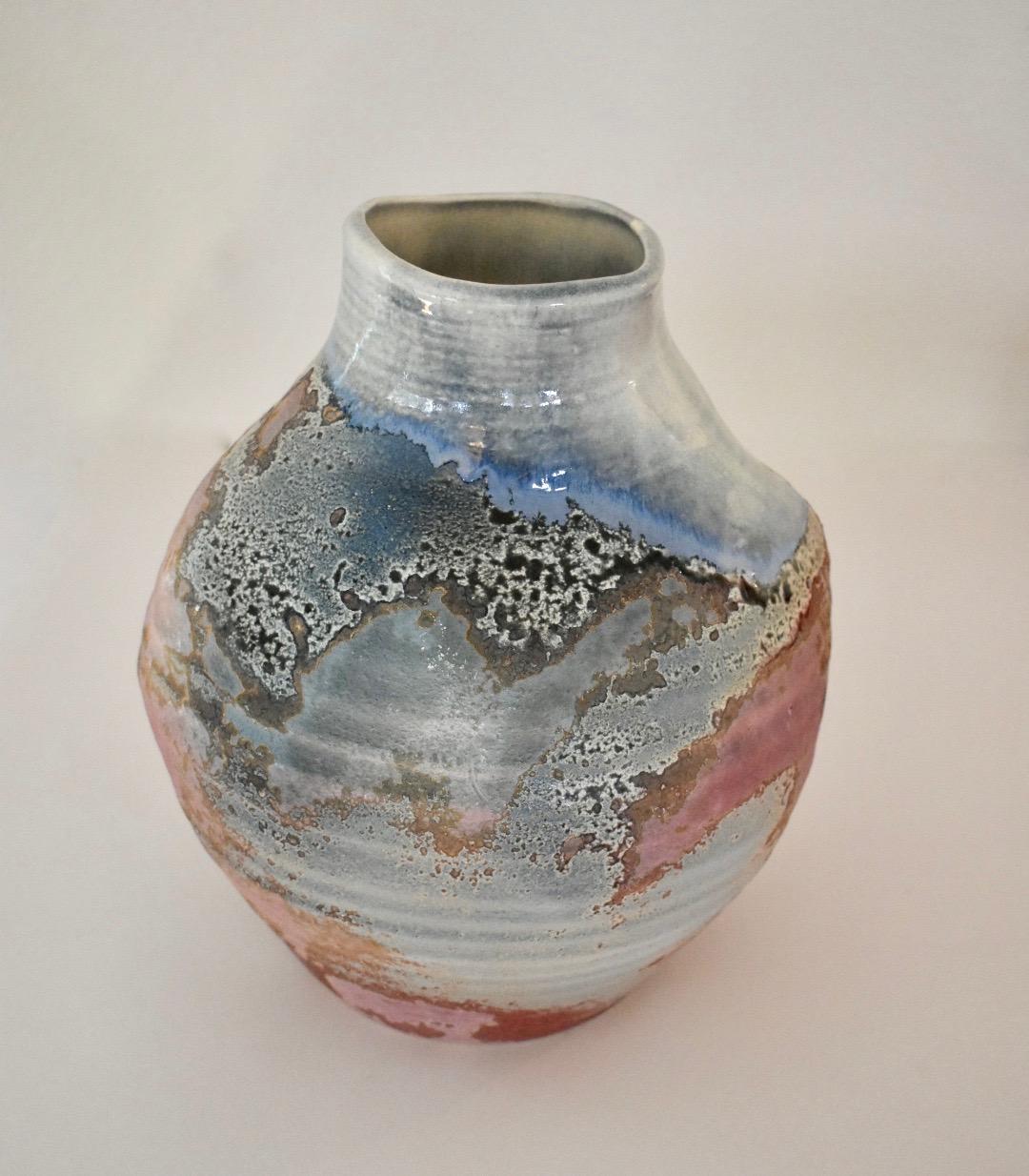 Ceramic Large Raku Fired Abstract Pottery Vase by American Potter Tony Evans