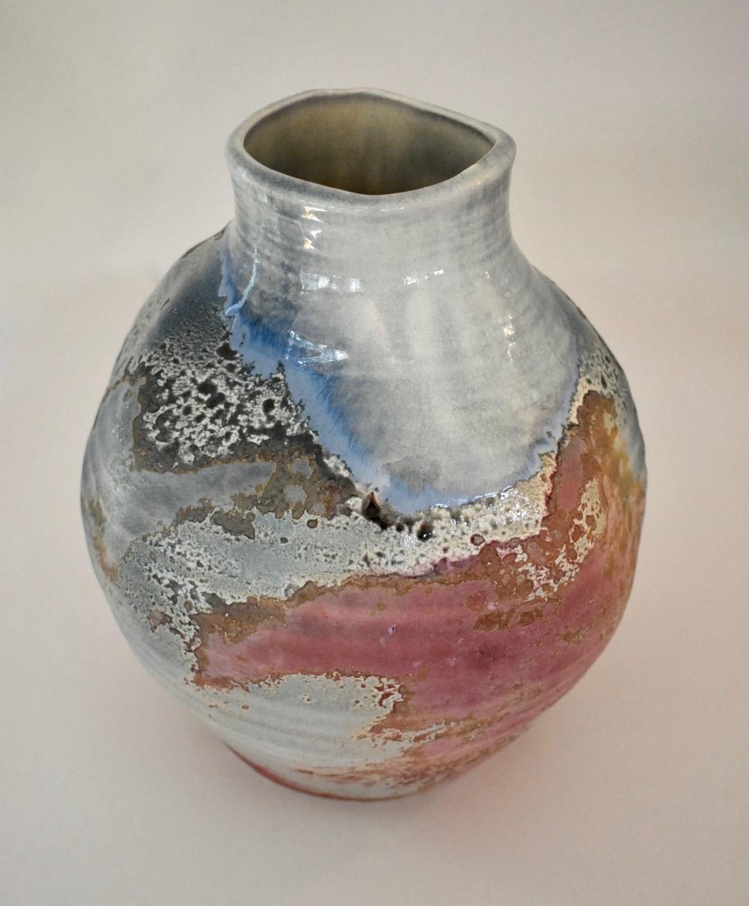 Large Raku Fired Abstract Pottery Vase by American Potter Tony Evans 1