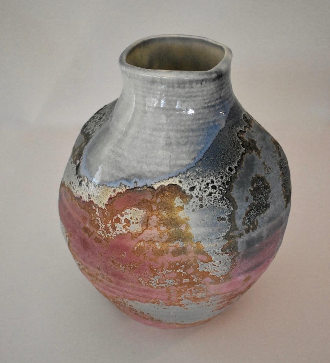Large Raku Fired Abstract Pottery Vase by American Potter Tony Evans 2
