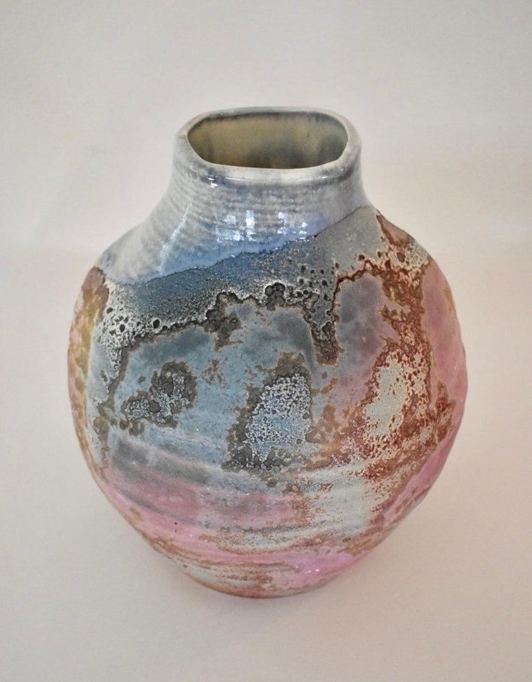 Large Raku Fired Abstract Pottery Vase by American Potter Tony Evans at