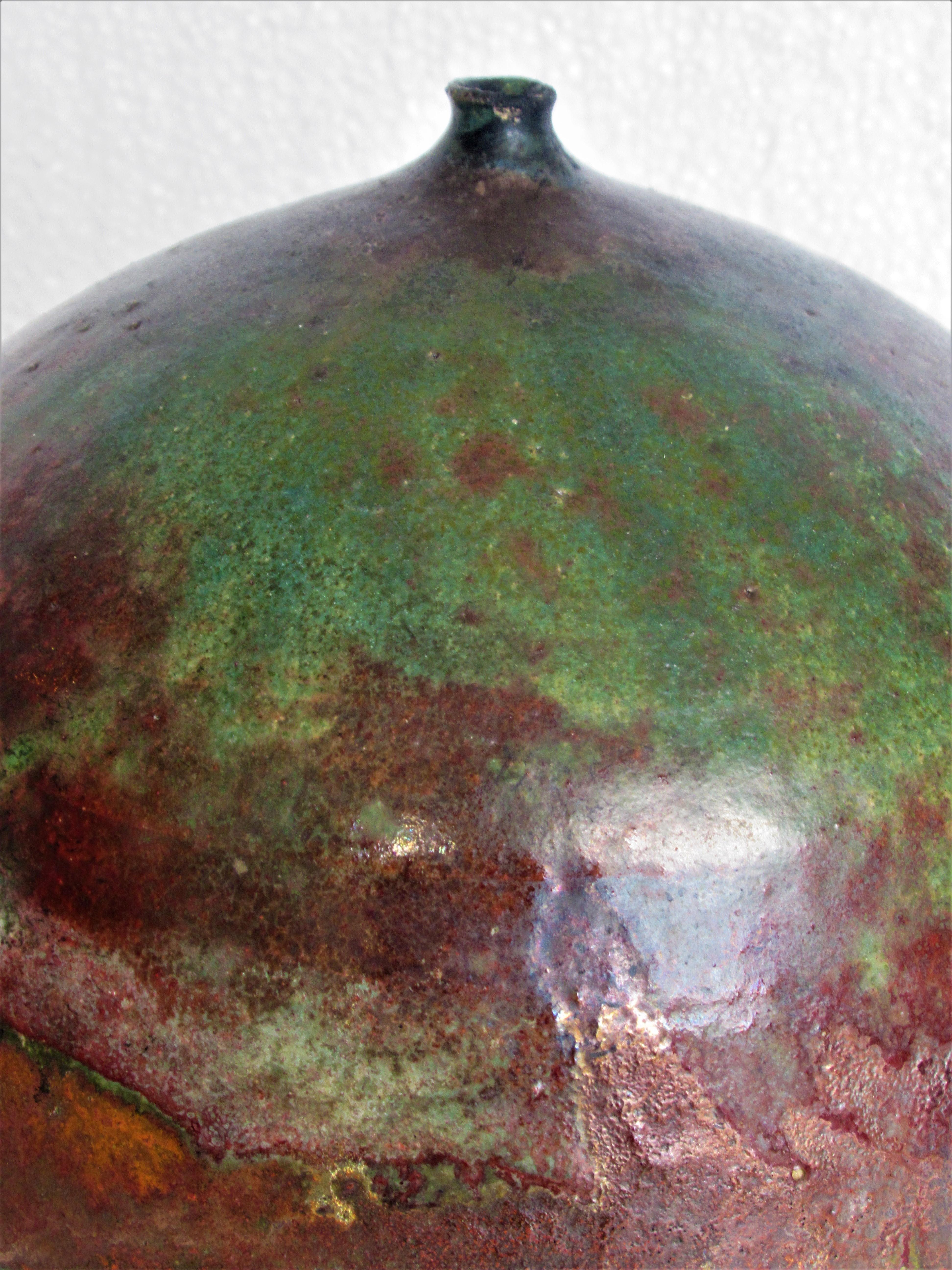 Large Fire Glazed Raku Pottery Weed Pot Vase by Nancy Jurs 9