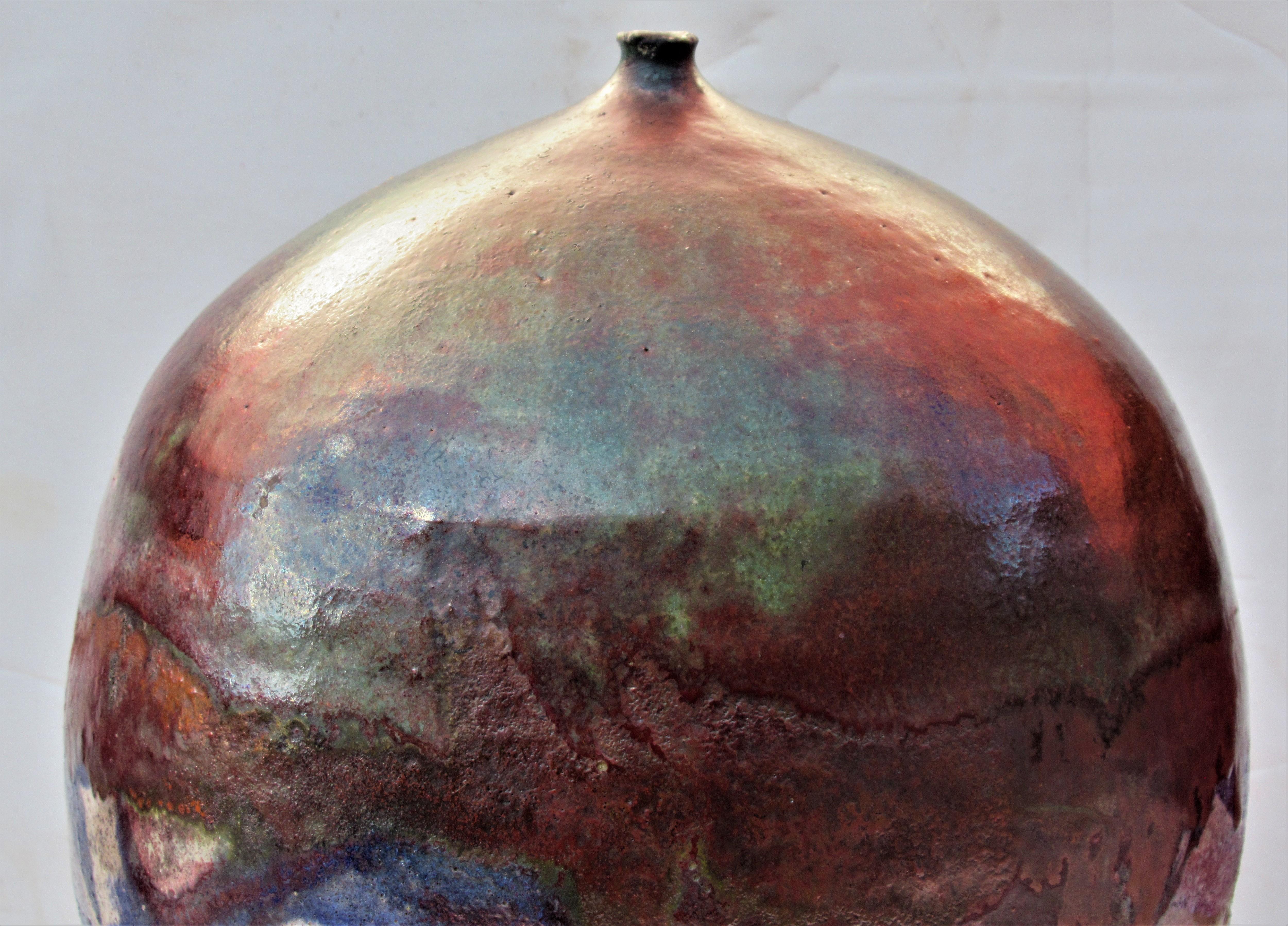 Large Fire Glazed Raku Pottery Weed Pot Vase by Nancy Jurs 7