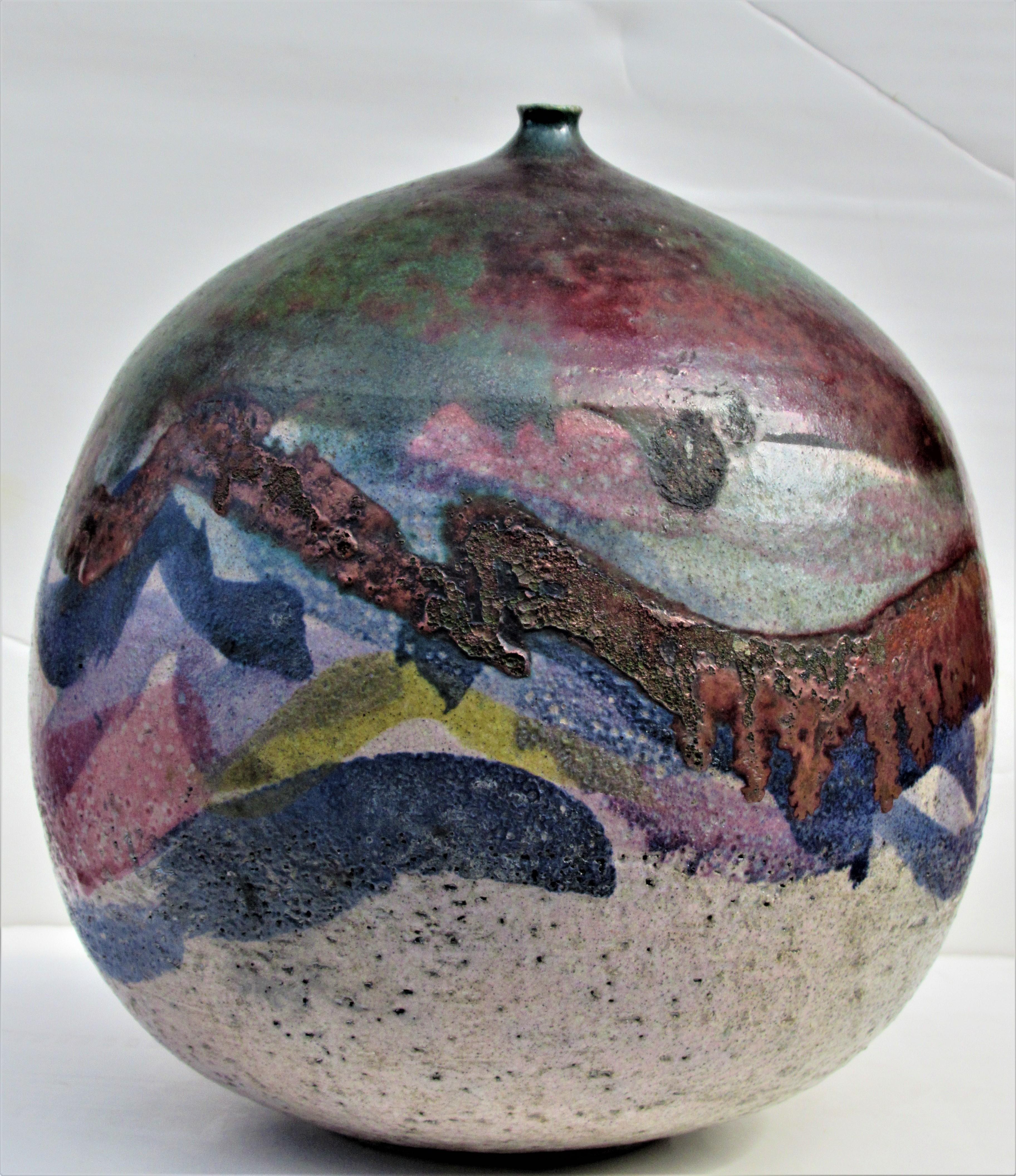 Large Fire Glazed Raku Pottery Weed Pot Vase by Nancy Jurs 12