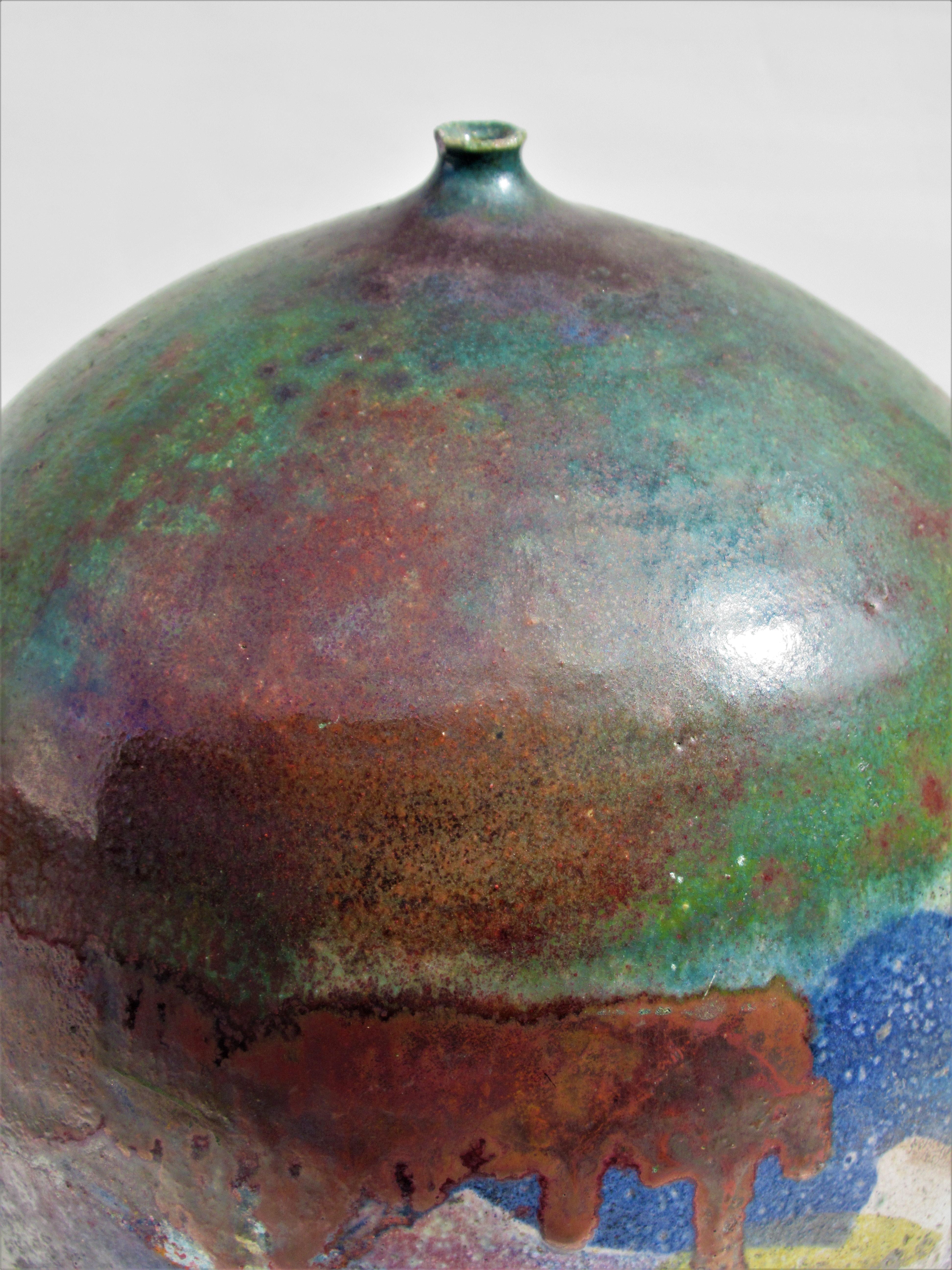 Large Fire Glazed Raku Pottery Weed Pot Vase by Nancy Jurs 8