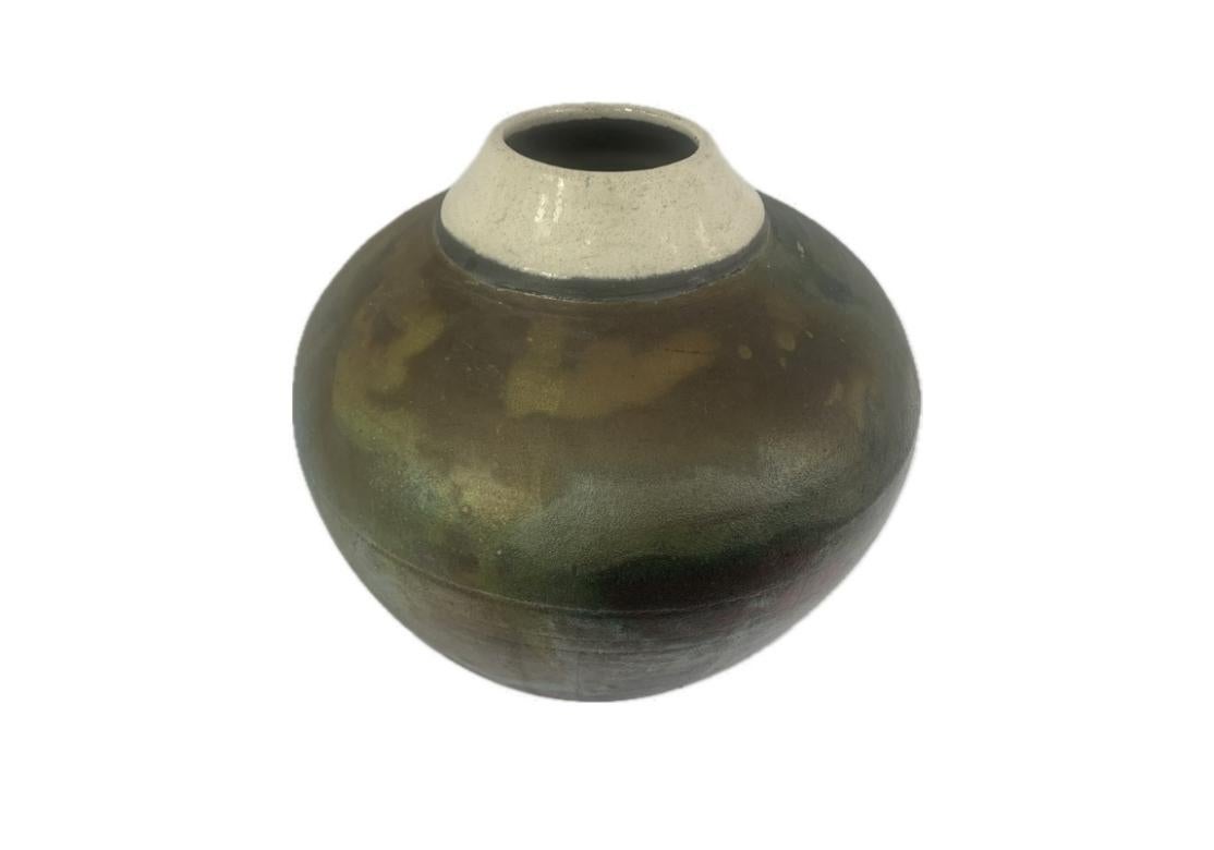 Mid-Century Modern Large Raku Pottery Bulbous Form Vase For Sale
