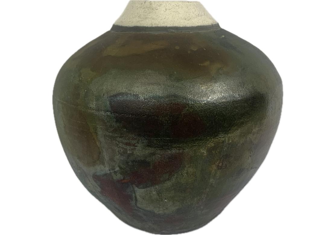American Large Raku Pottery Bulbous Form Vase For Sale