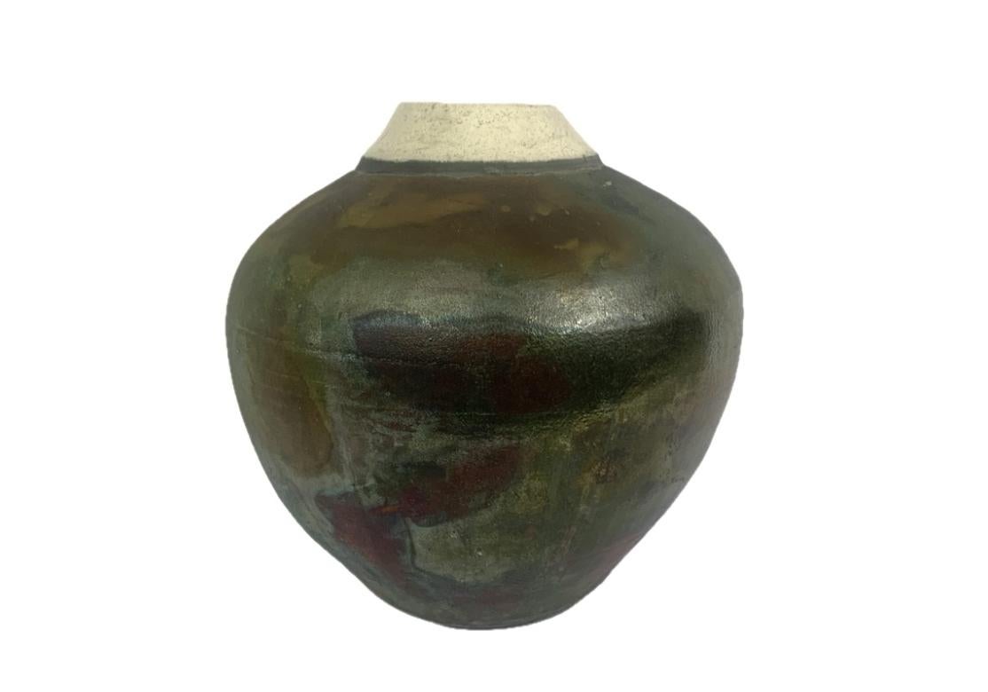 Large Raku Pottery Bulbous Form Vase For Sale 3
