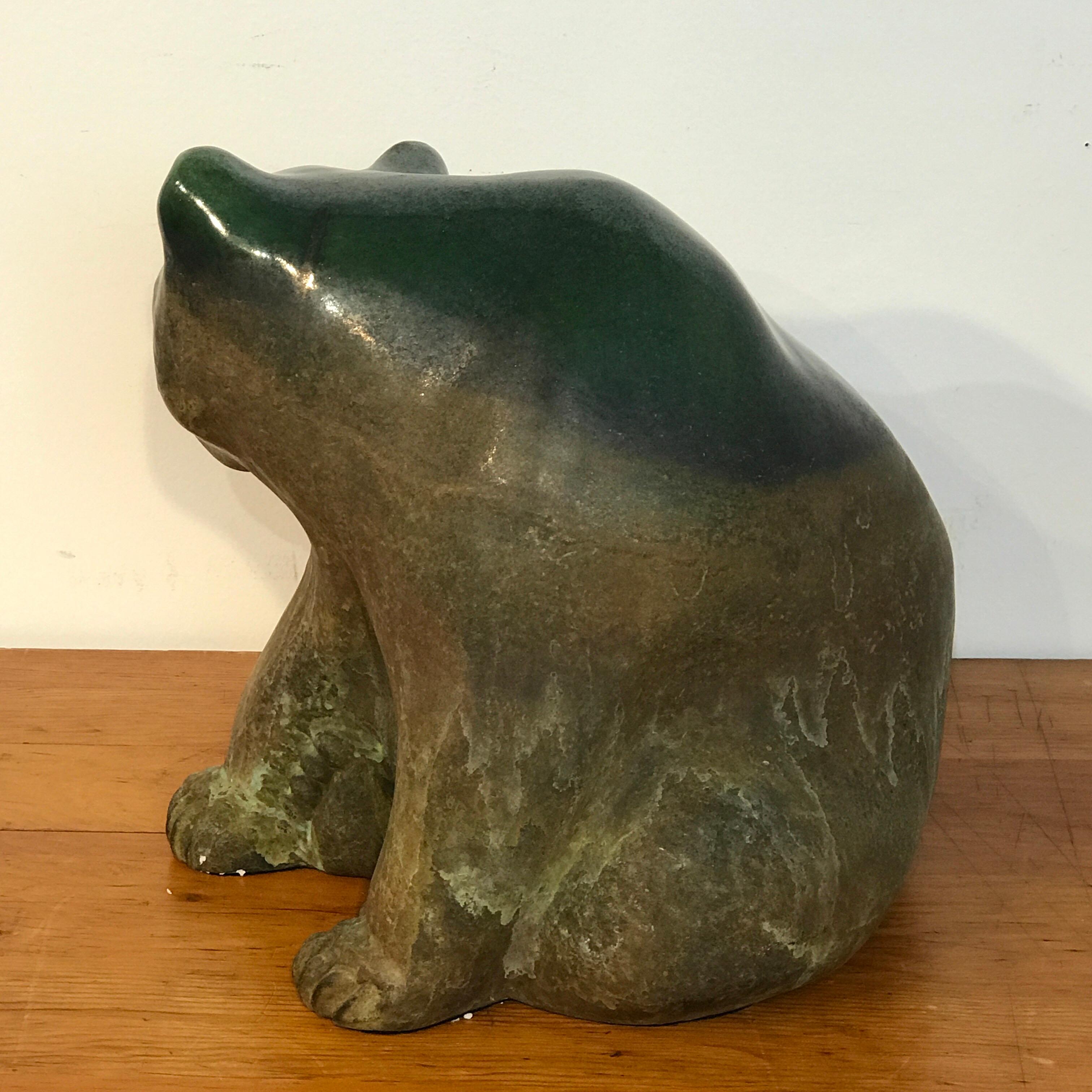 Glazed Large Raku Pottery Seated Bear by Tony Evans