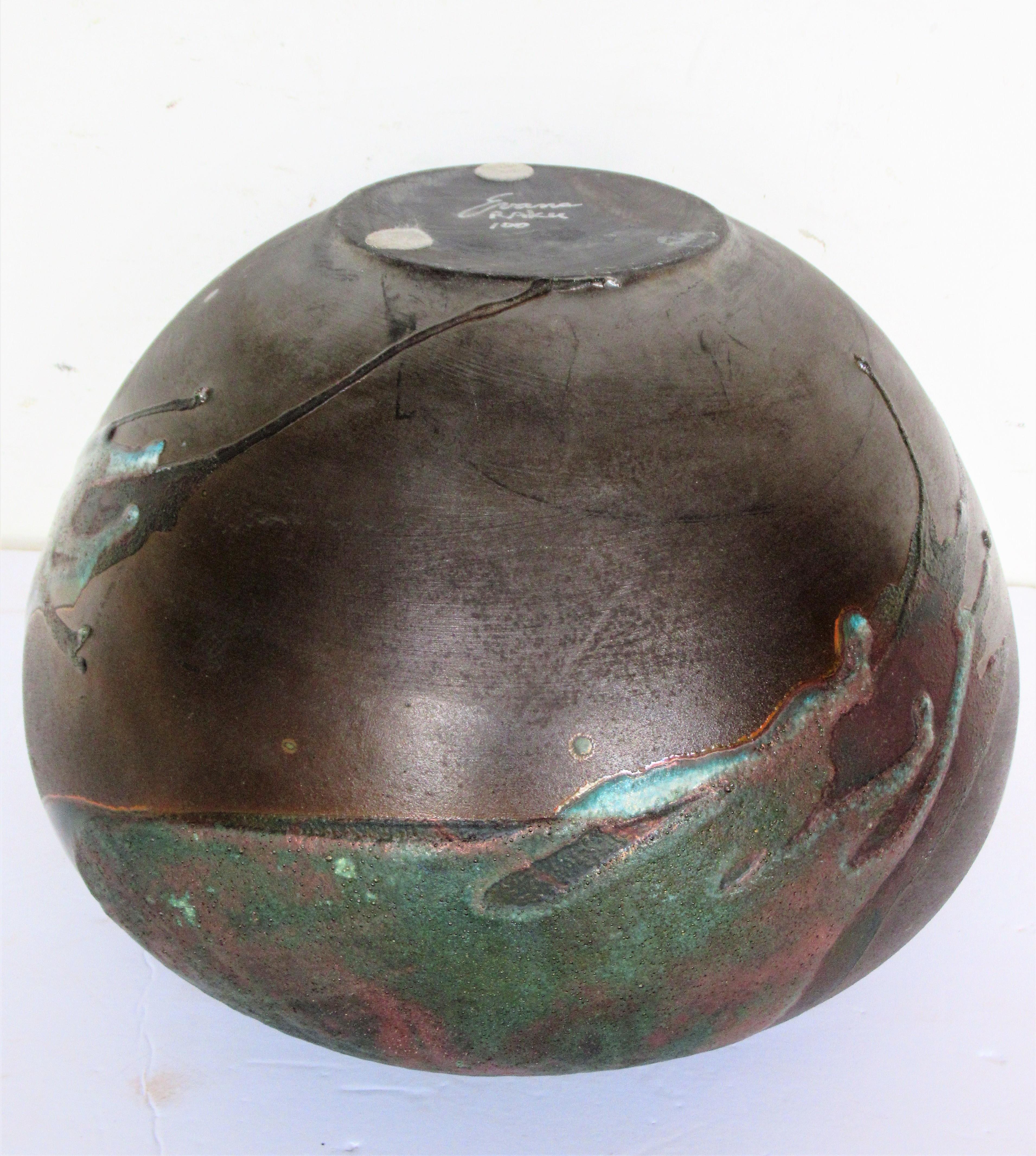 20th Century Tony Evans Large Raku Fired Pottery Vase