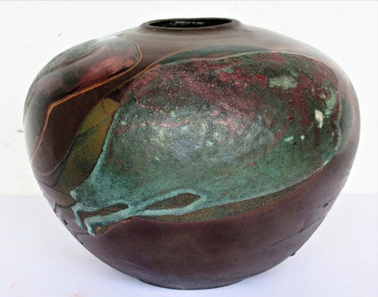 Tony Evans Large Raku Fired Pottery Vase at 1stDibs