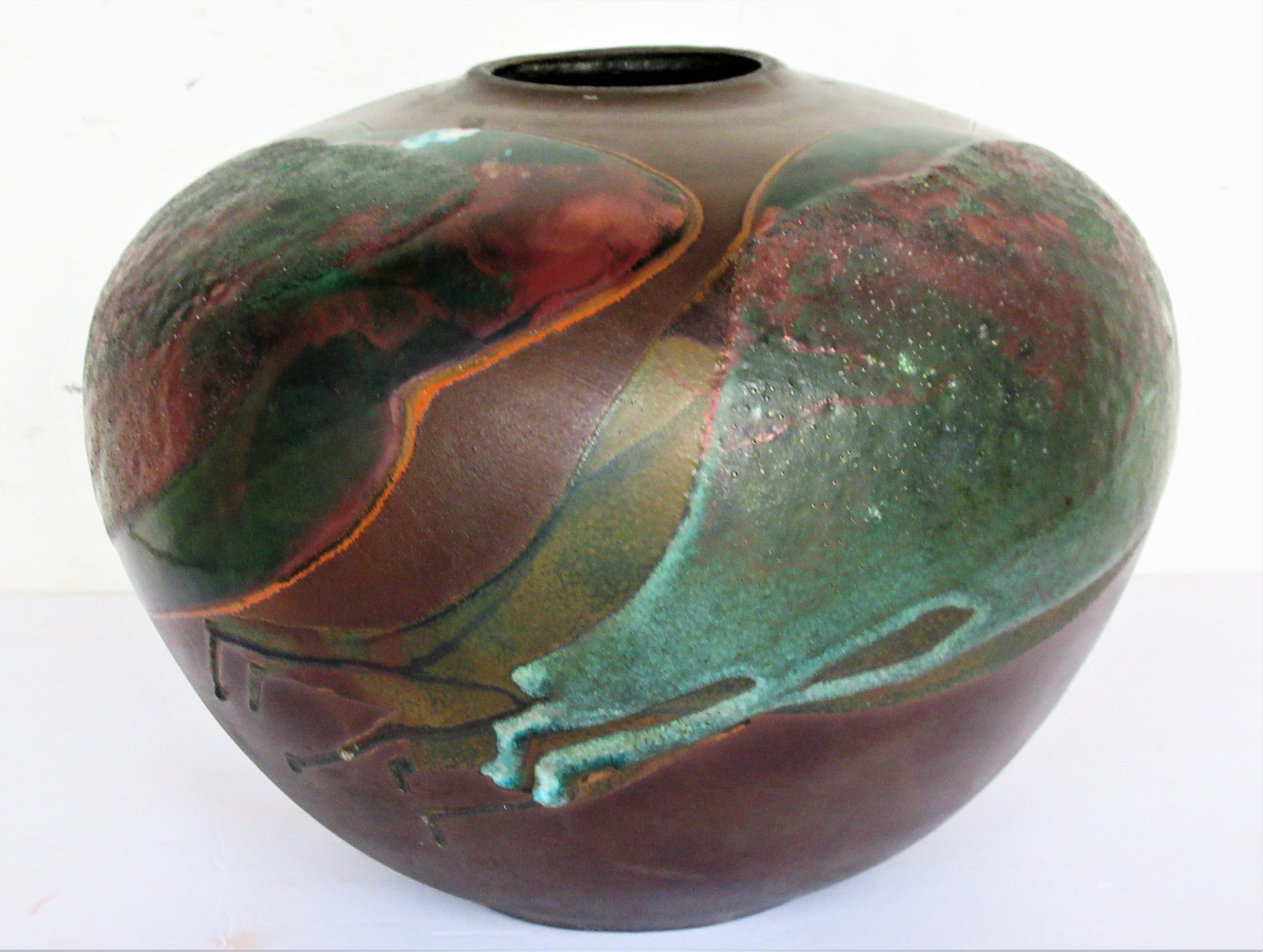 Glazed Tony Evans Large Raku Fired Pottery Vase