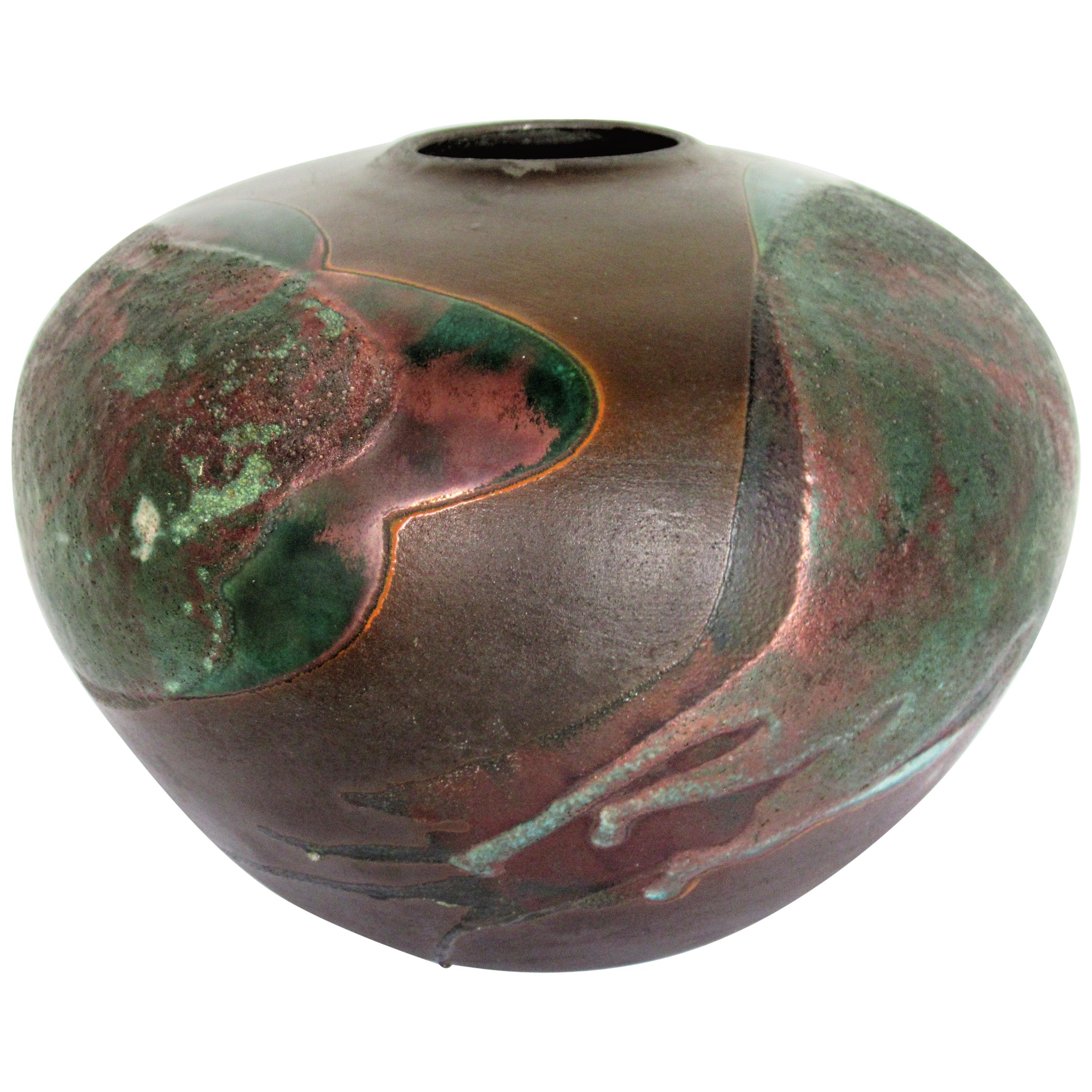 Tony Evans Large Raku Fired Pottery Vase