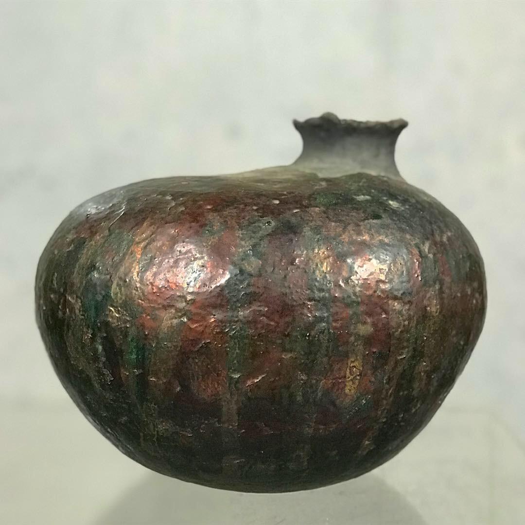 American Large Raku Pottery Vase Pot by Listed Artist Charles 'Charlie' Brown