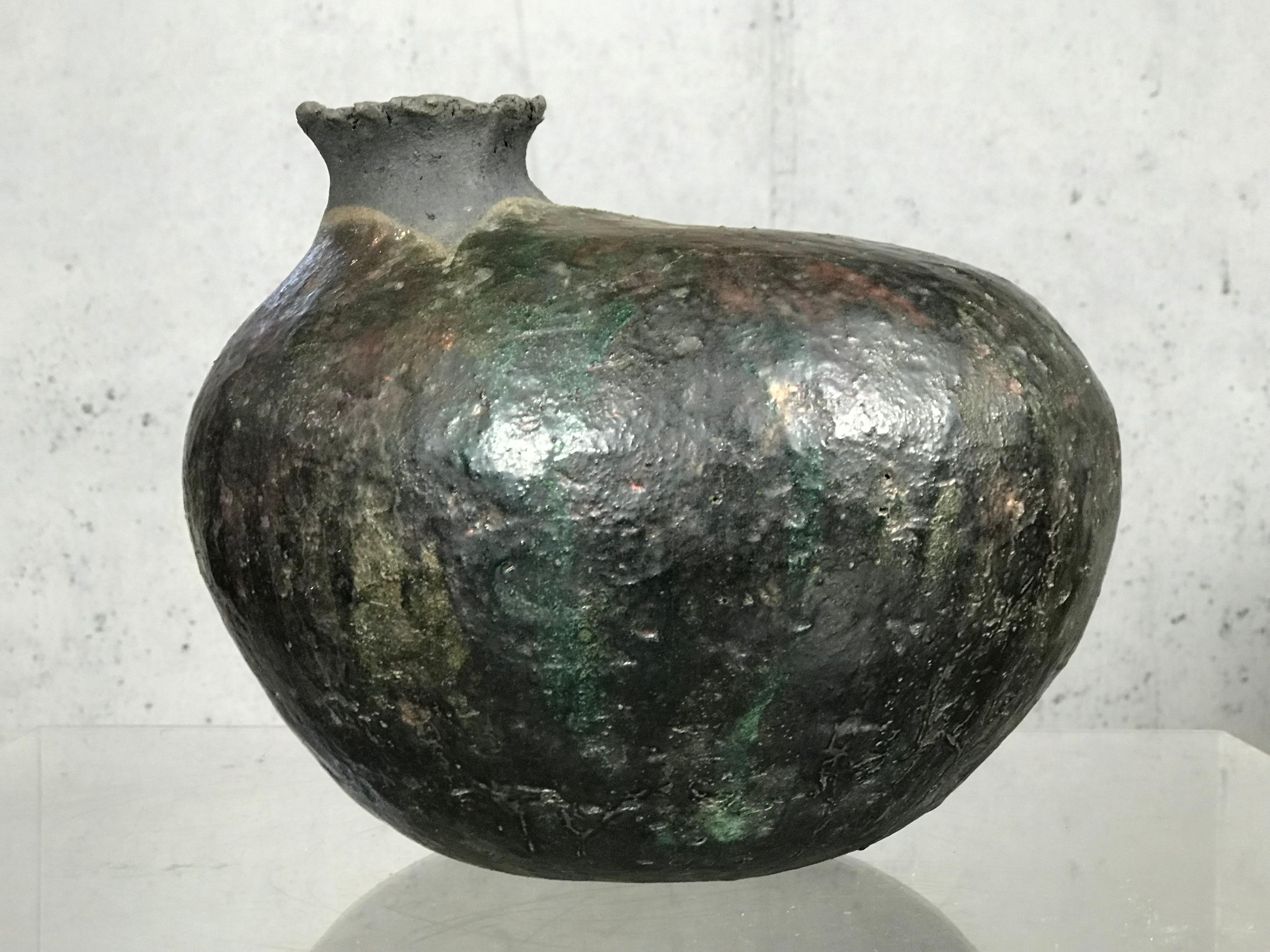 Large Raku Pottery Vase Pot by Listed Artist Charles 'Charlie' Brown In Good Condition In St.Petersburg, FL