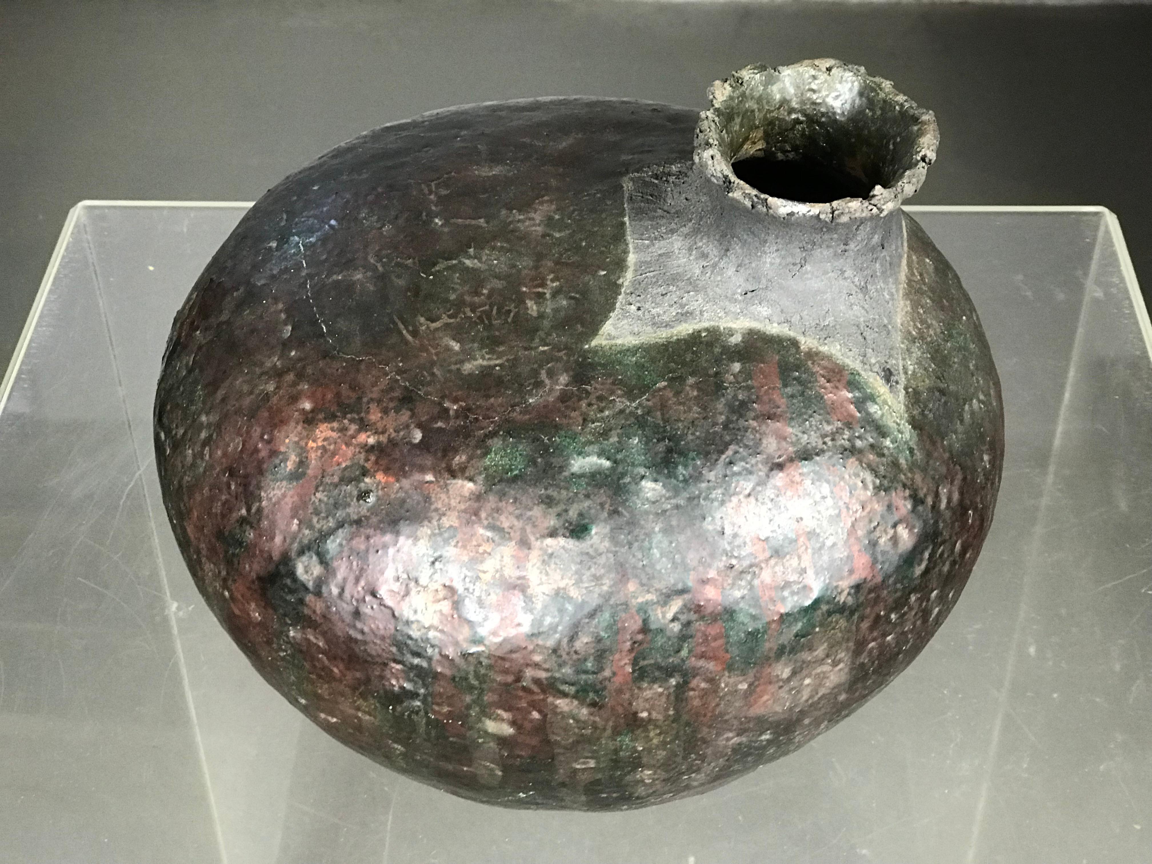 Large Raku Pottery Vase Pot by Listed Artist Charles 'Charlie' Brown 1