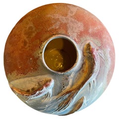 Large Raku Pottery Vase / Pot with Koi Fish by Tony Evans