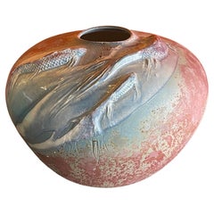 Large Raku Pottery Vase / Pot with Koi Fish by Tony Evans