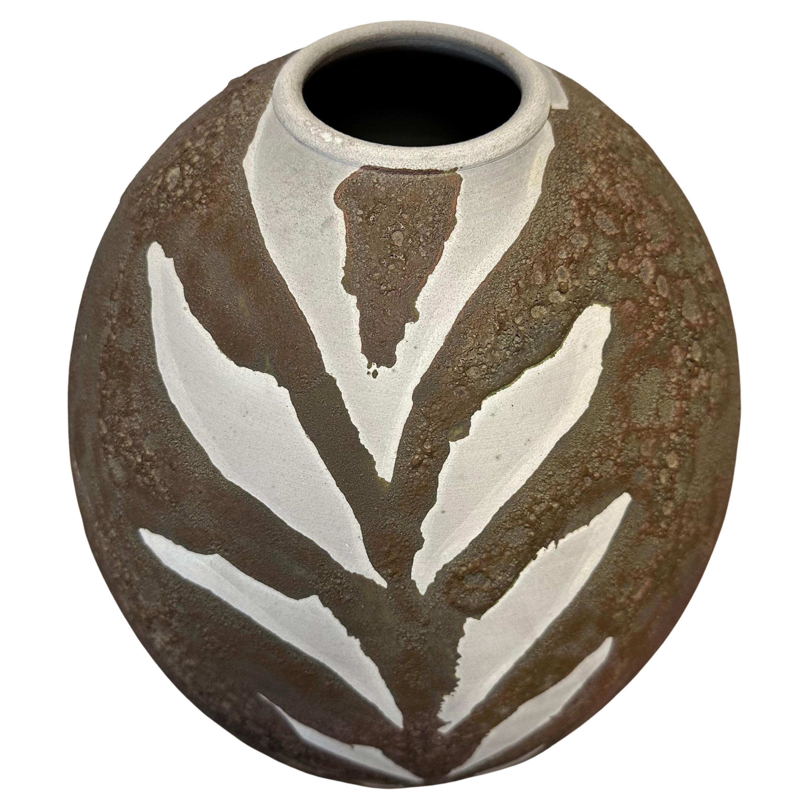 Large Raku Studio Pottery Vase in the Style of Andersen Design, circa 1970s. This rather large teardrop shaped vase is in very good vintage condition with no chips or cracks, and measures approximately 15.5
