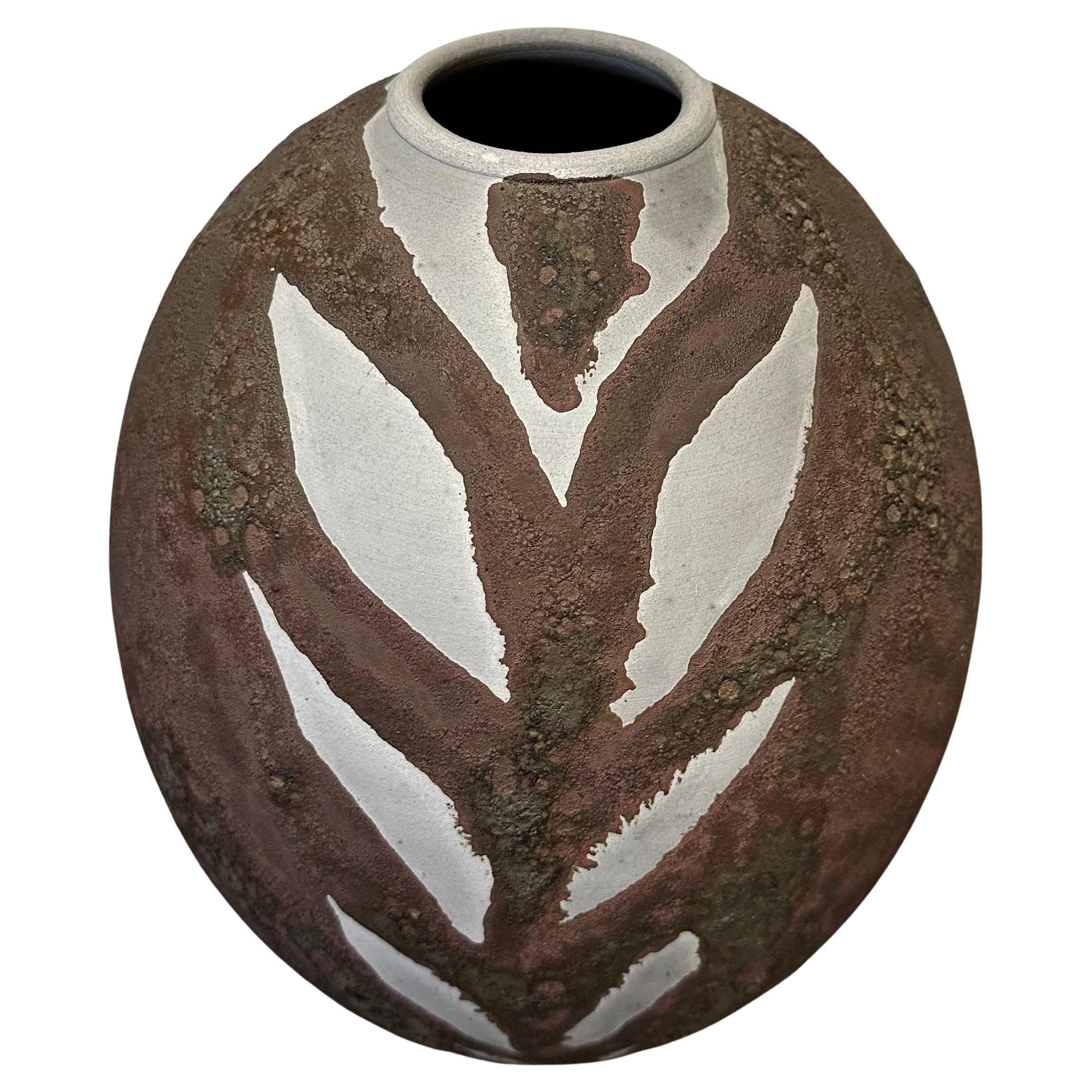 North American Large Raku Studio Pottery Vase in the Style of Andersen Design For Sale