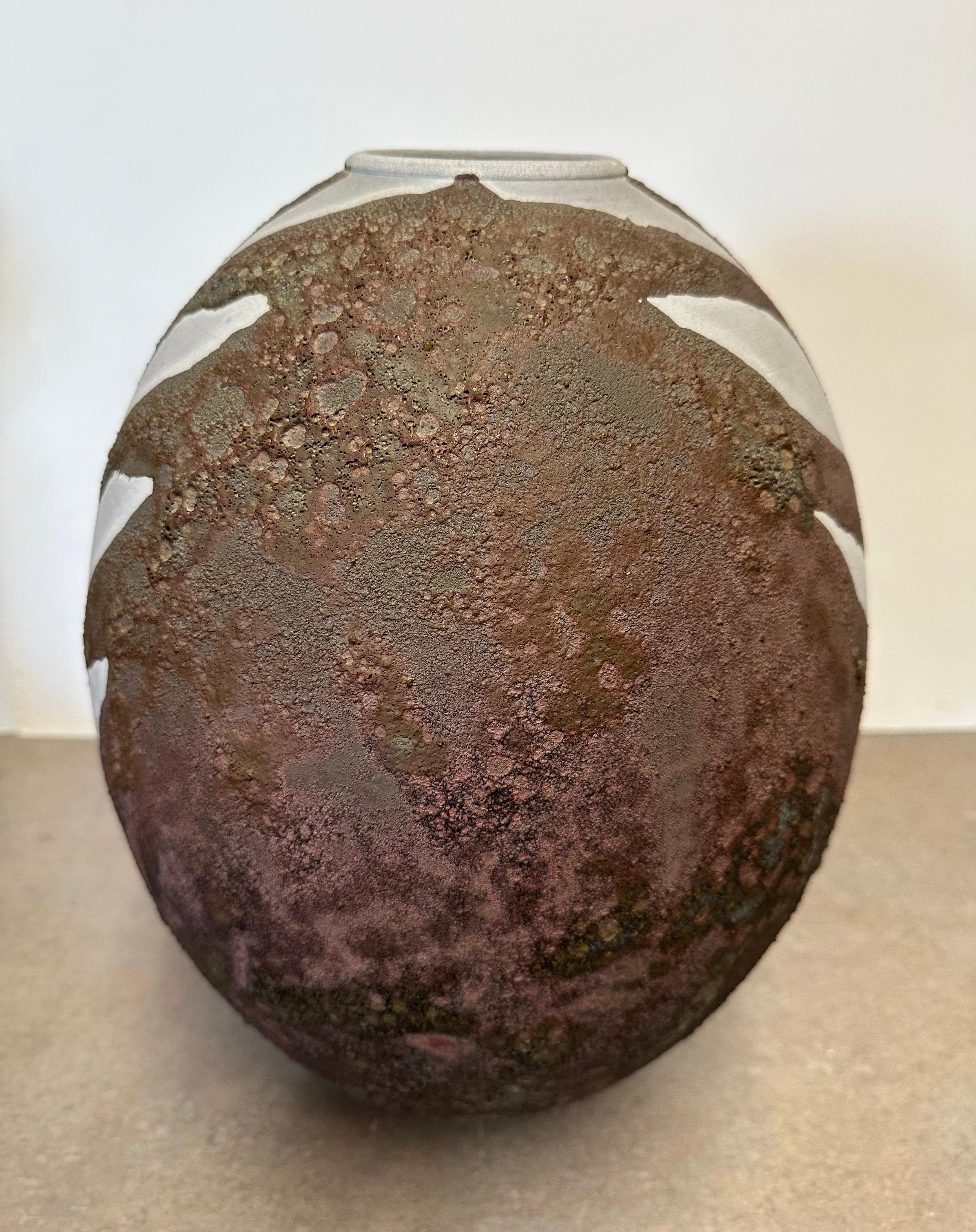 Large Raku Studio Pottery Vase in the Style of Andersen Design In Good Condition For Sale In San Diego, CA