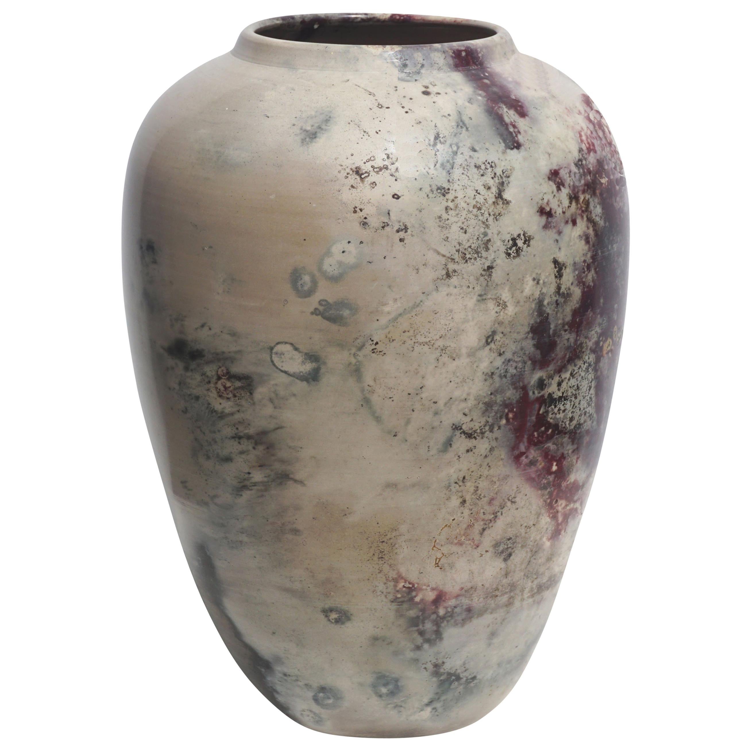 Large Raku Style Ceramic Vase by Joel Magen