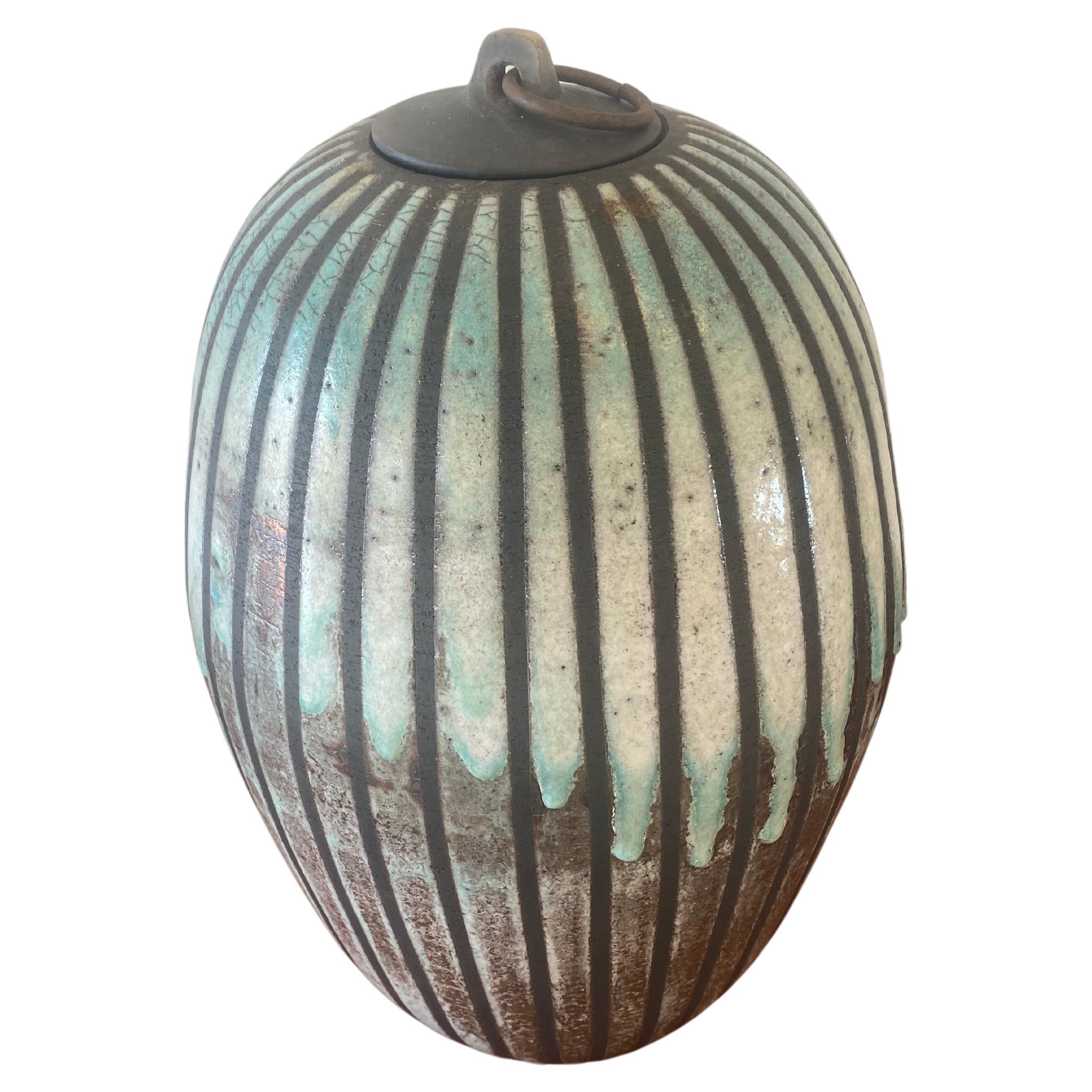 Large Raku urn by American ceramist and artist Dan Leonette For Sale