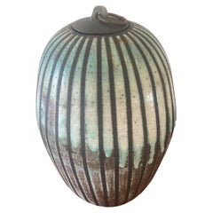 Retro Large Raku urn by American ceramist and artist Dan Leonette
