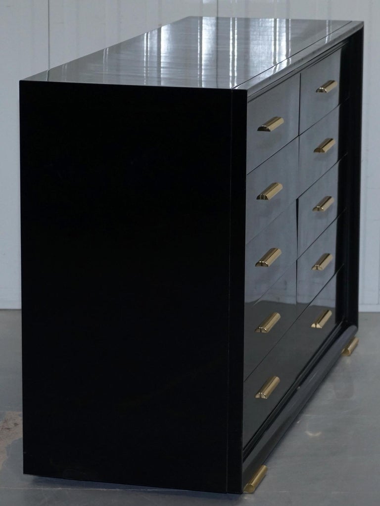 Large Ralph Lauren Fifth Avenue Ebonised Black And Gold Chest Of