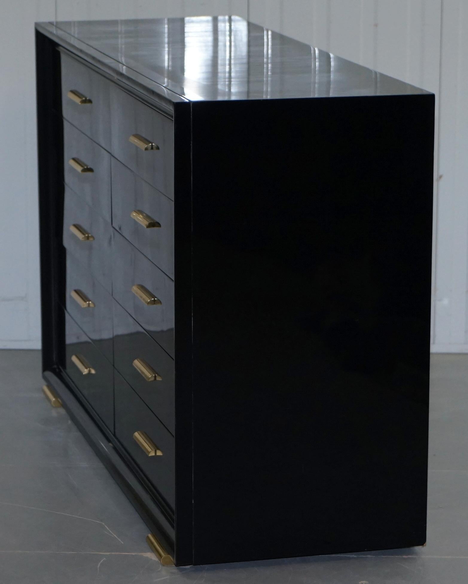 Large Ralph Lauren Fifth Avenue Ebonised Black and Gold Chest of Drawers 7