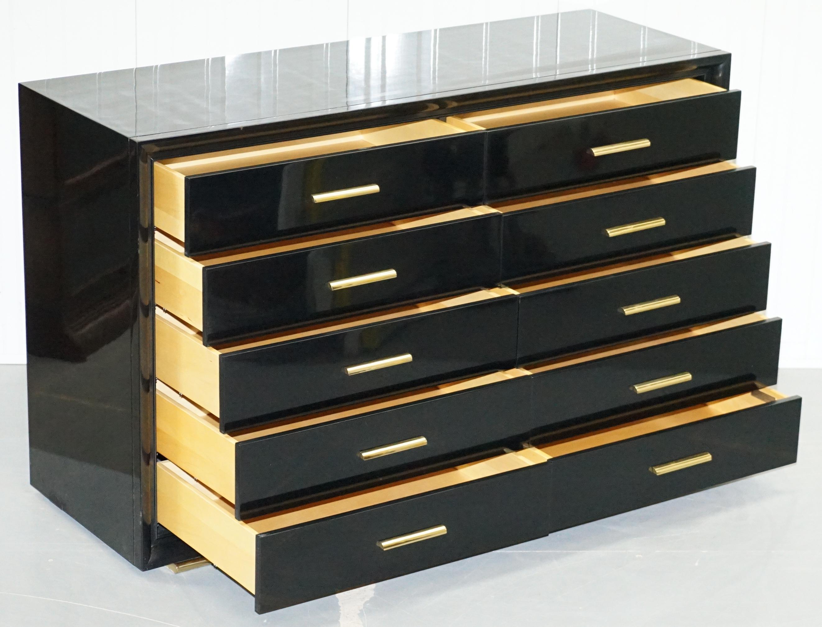 Large Ralph Lauren Fifth Avenue Ebonised Black and Gold Chest of Drawers 8
