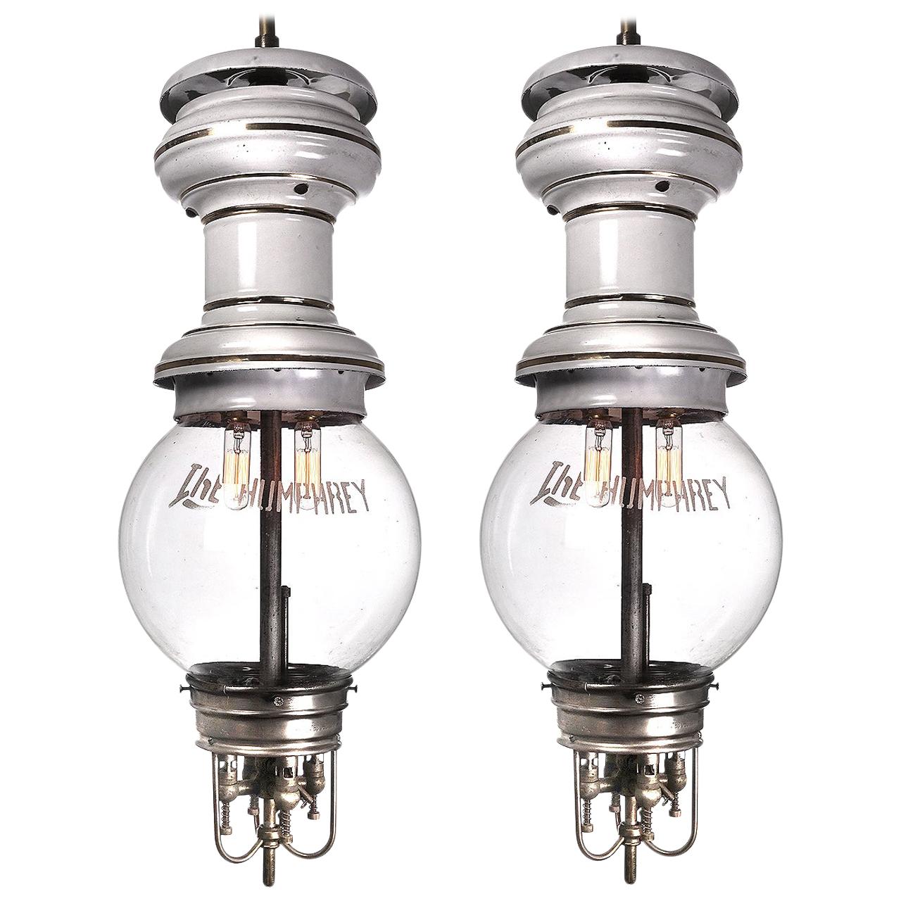 Large Rare 1901 Humphery Gas Lamps, Electrified