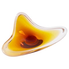 Large Rare Amber Bowl Vintage Murano Glas Centerpiece ca. 1970, Italy