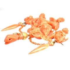 Large Rare Antique Italian Carved Coral Brooch of the Goddess Hebe