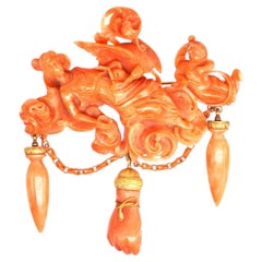 Large Rare Antique Italian Carved Coral Brooch of the Goddess Hebe