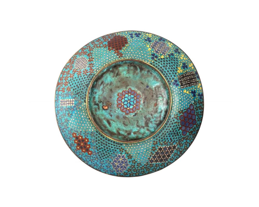 Large Rare Antique Japanese Cloisonne Enamel Plate In Good Condition For Sale In New York, NY