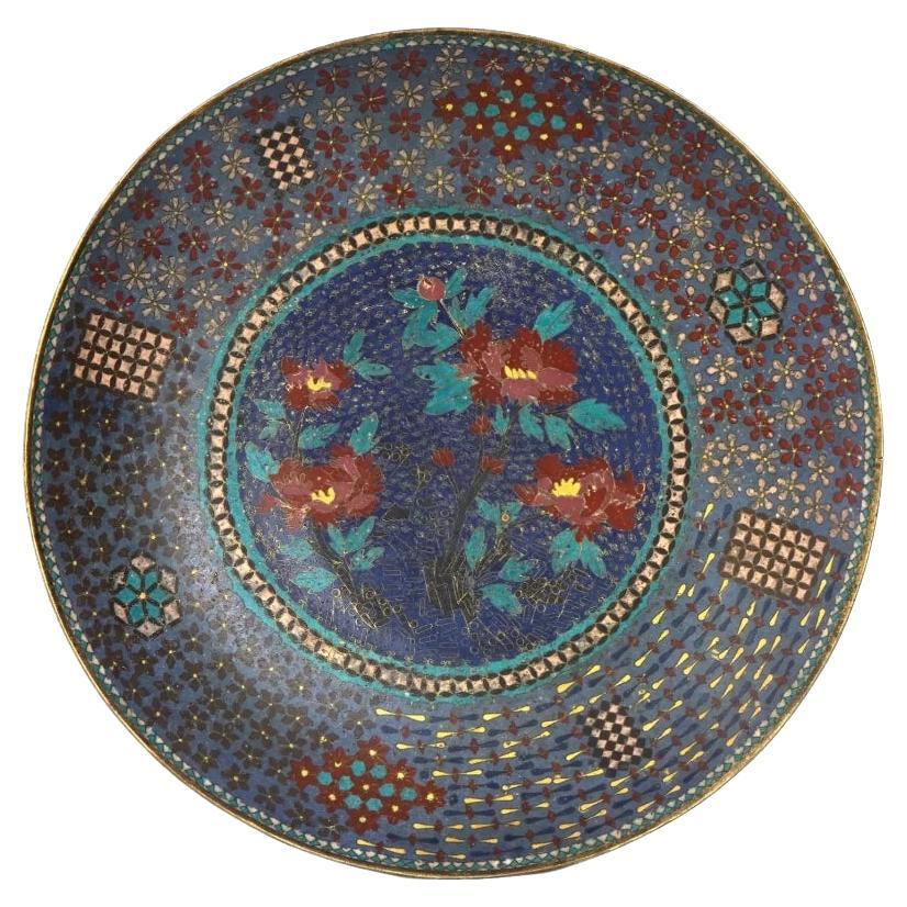 Large Rare Antique Japanese Cloisonne Enamel Plate For Sale