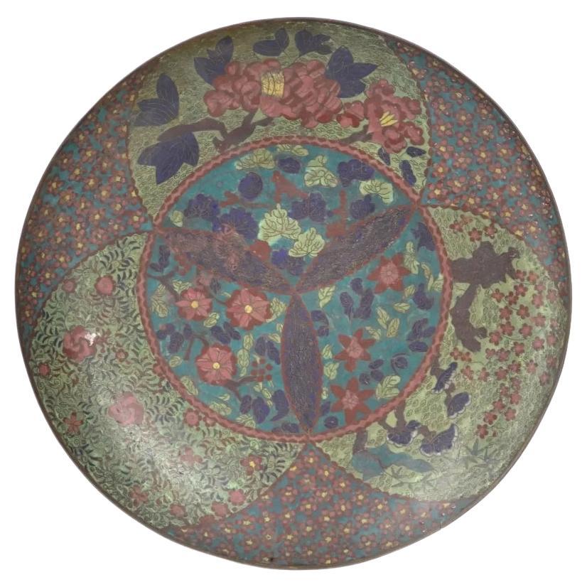 Large Rare Antique Japanese Cloisonne Enamel Plate For Sale