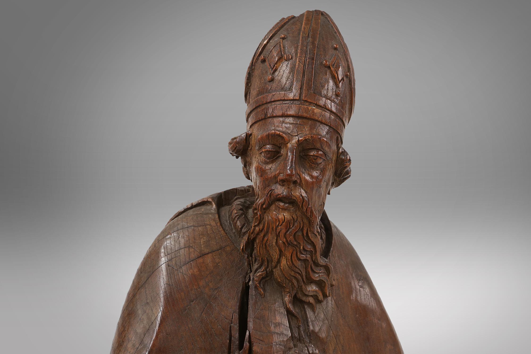 Hand-Carved Large rare antique statue of Saint Eligius, France ca. 1550 For Sale