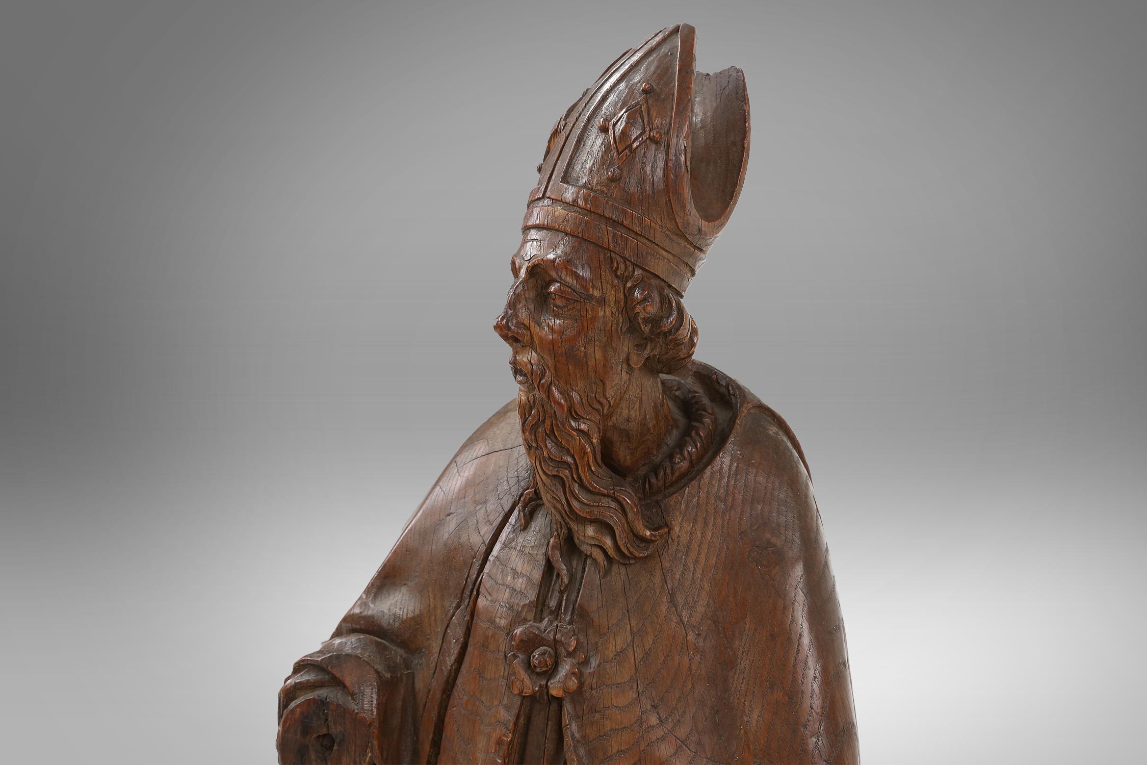 18th Century and Earlier Large rare antique statue of Saint Eligius, France ca. 1550 For Sale