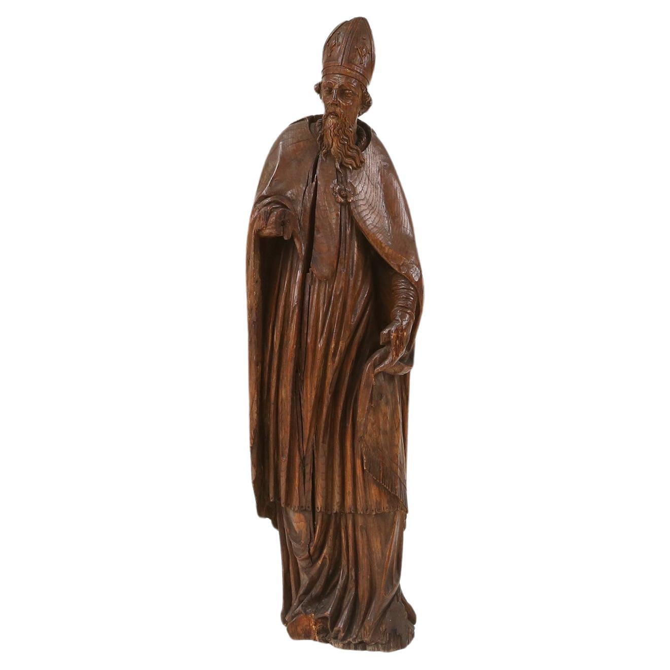 Large rare antique statue of Saint Eligius, France ca. 1550 For Sale