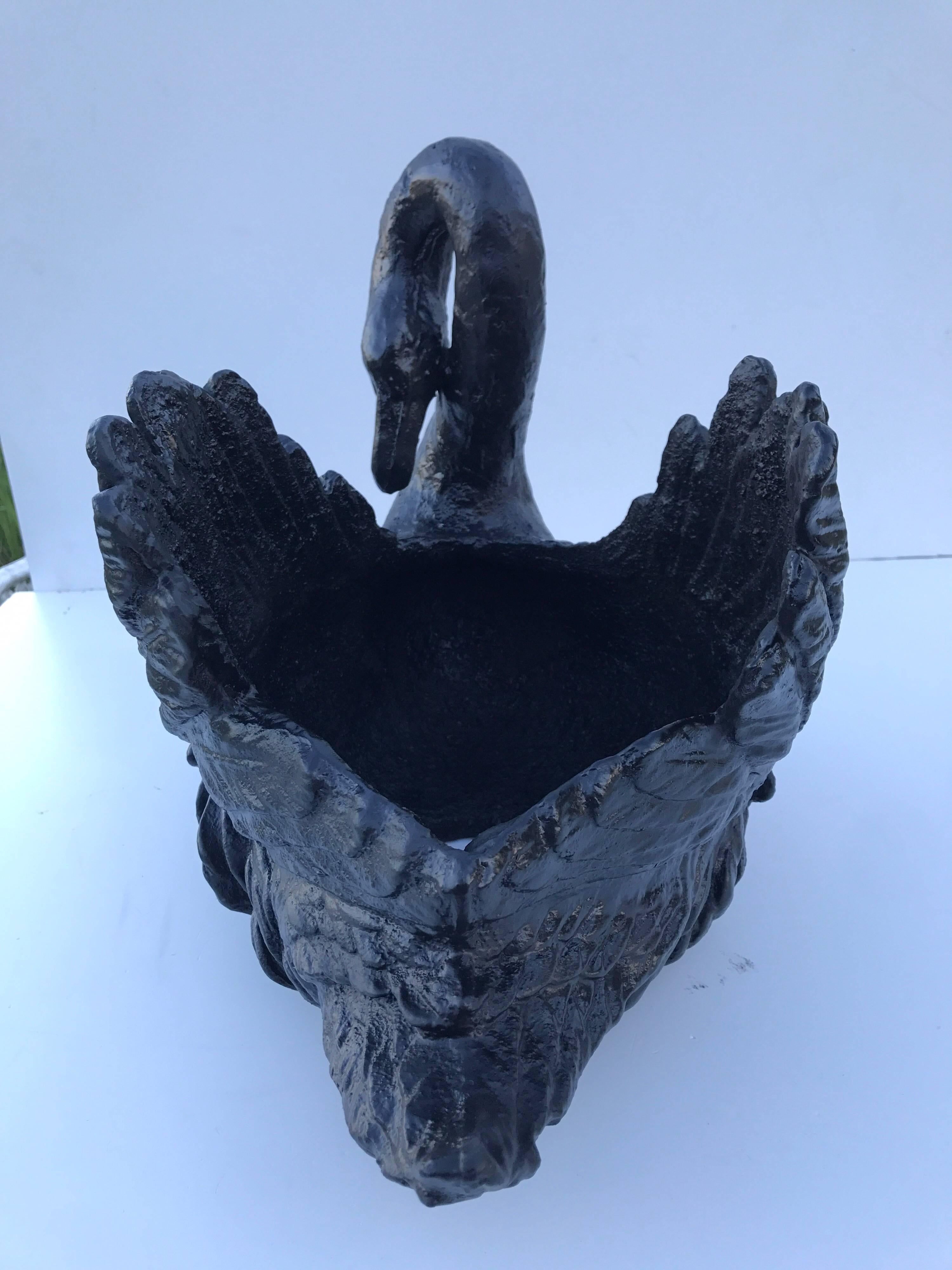 Early 20th Century Large Rare Art Nouveau Cast Iron Swan Planter Jardinière Very Heavy For Sale