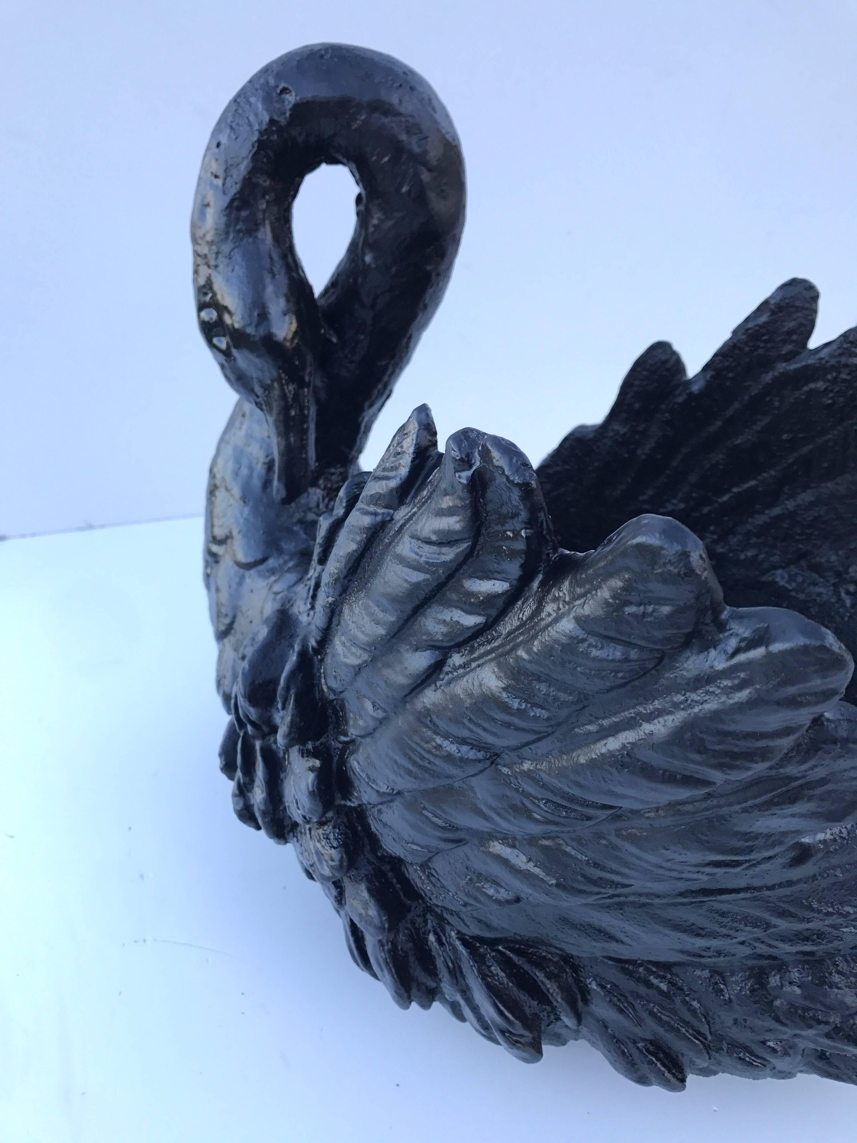 Large Rare Art Nouveau Cast Iron Swan Planter Jardinière Very Heavy For Sale 1