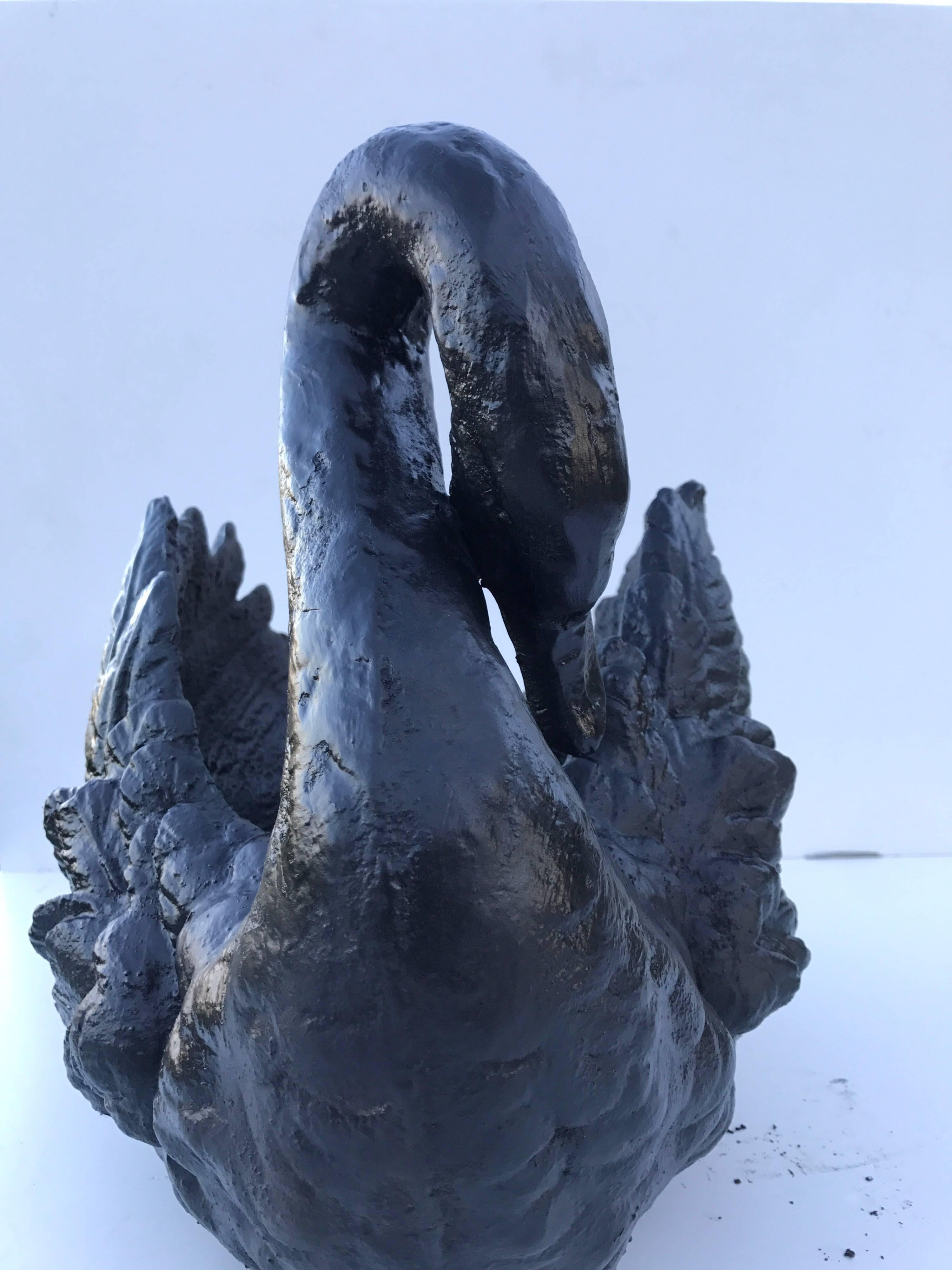 Large Rare Art Nouveau Cast Iron Swan Planter Jardinière Very Heavy For Sale 2