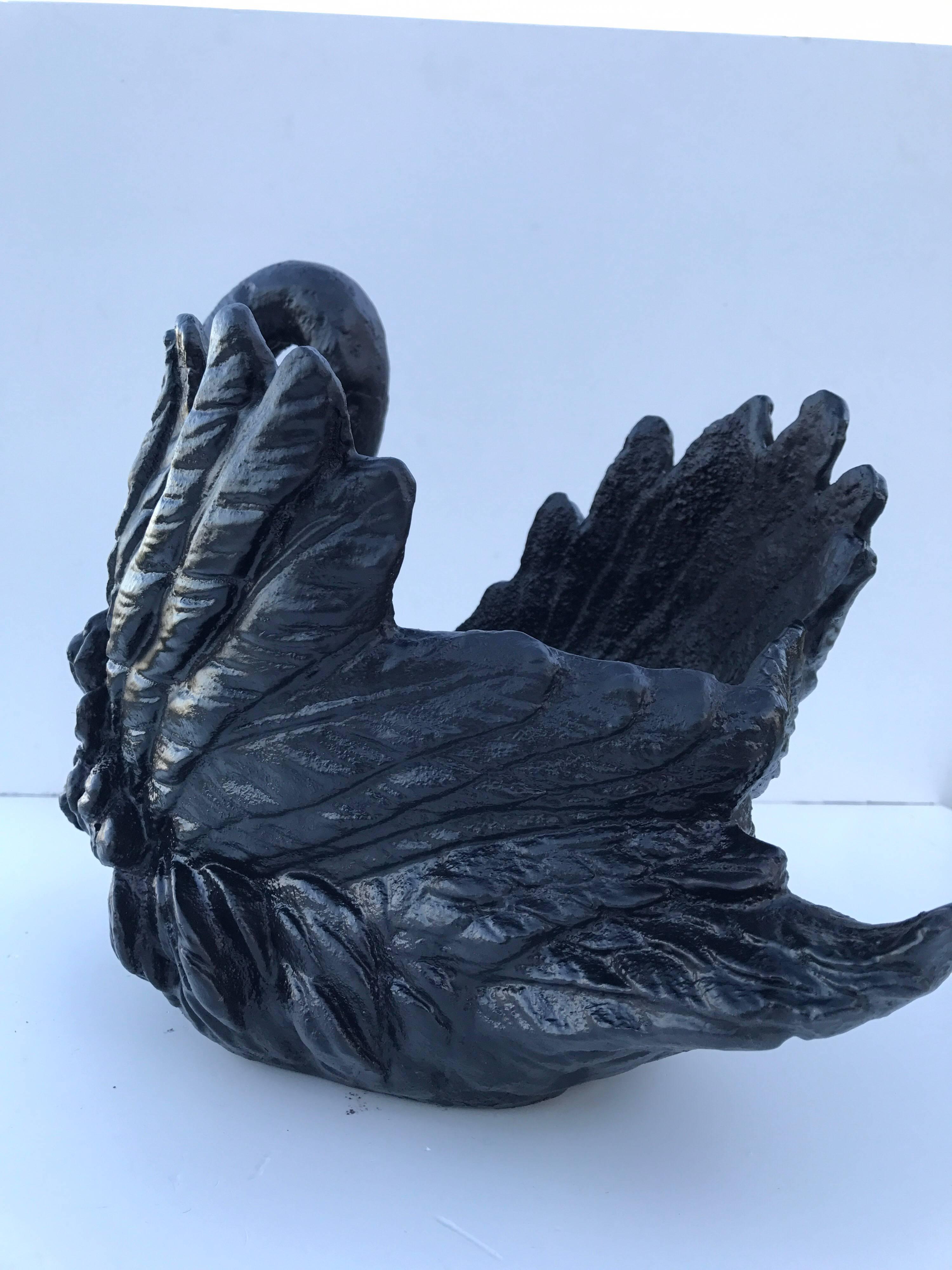Large Rare Art Nouveau Cast Iron Swan Planter Jardinière Very Heavy For Sale 3