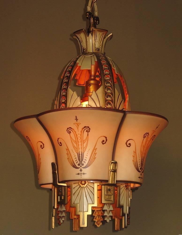 Art Deco Large, Rare Beardslee Chandelier with Matching Sconces For Sale