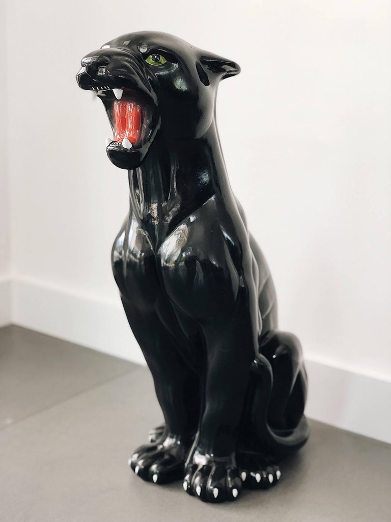 antique black panther statue